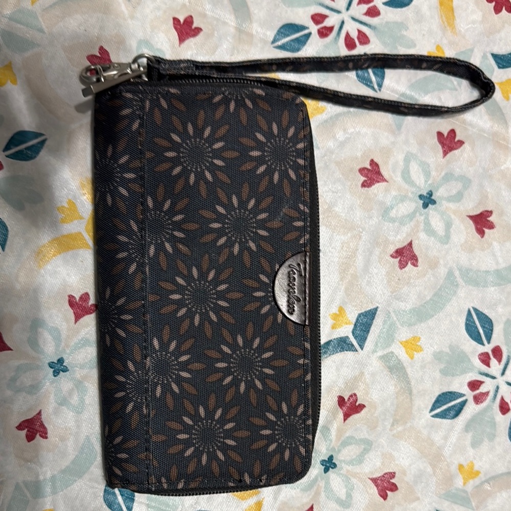 Travelon Black and Brown Floral Wristlet